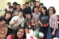 On Lunar New Year's Day, Mr CHEN Zhihong (third row, second from right) enjoyed pizzas in the International House with other exchange students from all over the world.